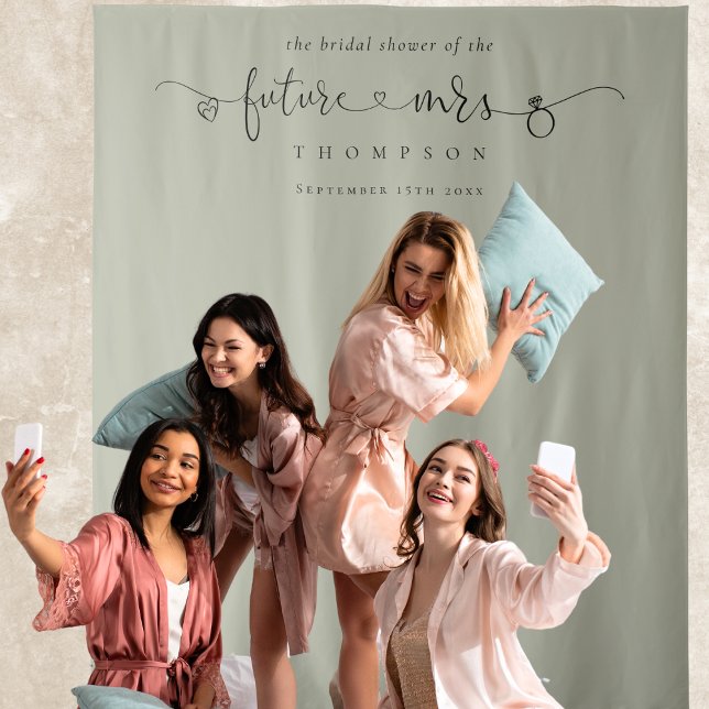 Tapiz Futura Sra Bridal Shower Light Sage Foto Fondo (Backdrop for your fun photo memories!)