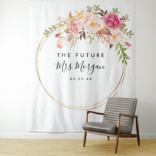 Tapiz Futuro floral rústico Sra. Bridal Shower Backdrop