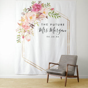 Tapiz Futuro floral rústico Sra. Bridal Shower Backdrop