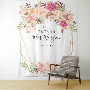 Tapiz Futuro floral rústico Sra. Bridal Shower Backdrop