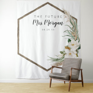 Tapiz Futuro Sra. Bridal Shower Backdrop Bohemian Wreath