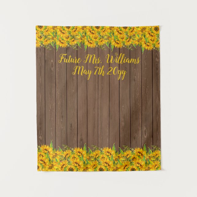 Tapiz Futuro Sra Rustic Sunflower Bridal Shower Backdrop (Anverso)