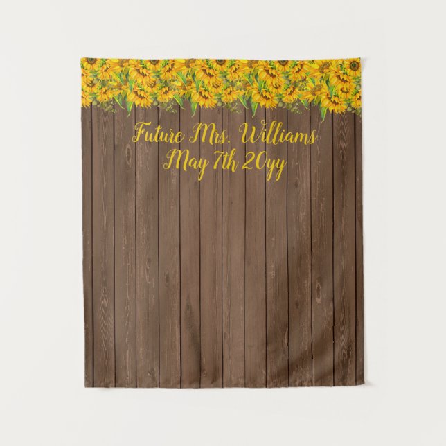 Tapiz Futuro Sra Sunflowers Bridal Shower Backdrop Wood (Anverso)