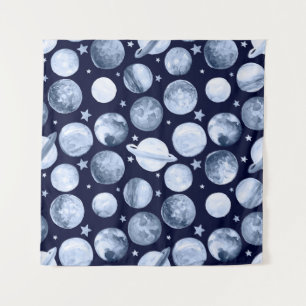 Tapiz Galaxia espacial: Ilustracion planetario acuarela