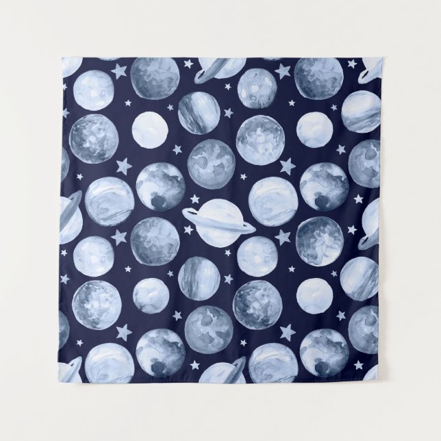 Tapiz Galaxia espacial: Ilustracion planetario acuarela (Anverso)