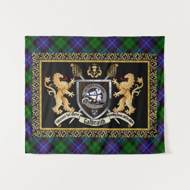 Tapiz Galbraith Clan Badge & Motto con Leones (Anverso (horizontal))