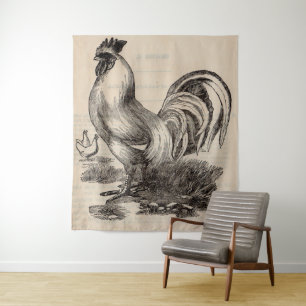 Tapiz Gallo Dorking blanco del siglo XIX