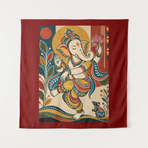 Tapiz Ganesha bailarín colorido - Arte popular tribal in