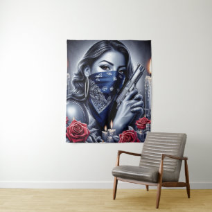 Tapiz Gangster Chica Hip Hop arte chicano Diseño