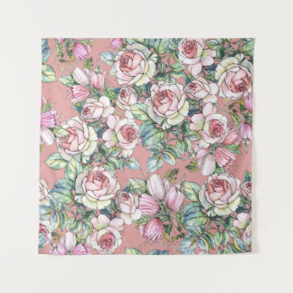 Tapiz Garden flowers rose with tulips painted in waterco