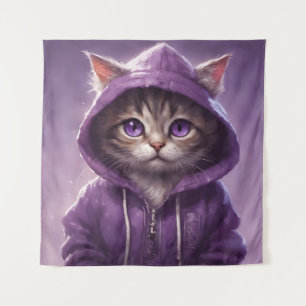 Tapiz Gatito Adorable en una capucha morada