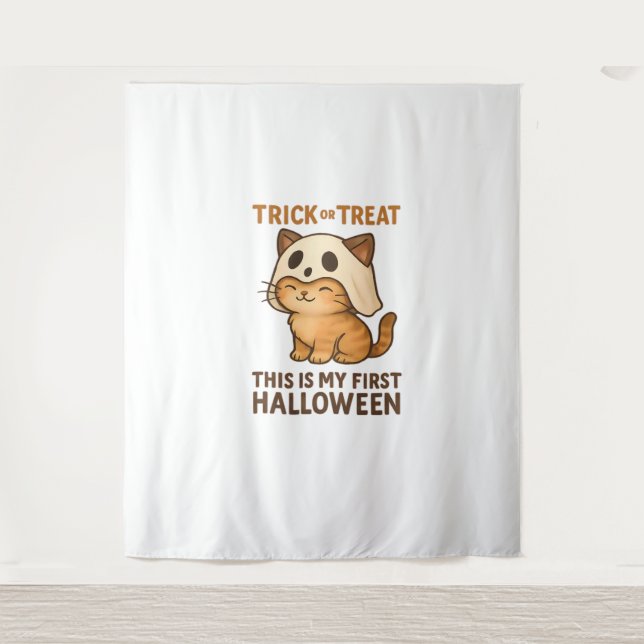 Tapiz gatito con máscara listo para su primera Halloween (Anverso)