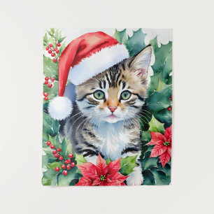 Tapiz Gatito En El Arte De Los Navidades De Santa Hat