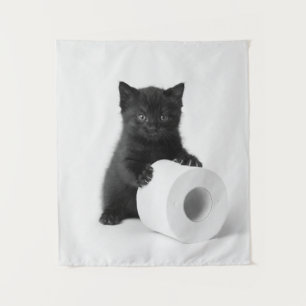 Tapiz Gatito negro bebé protegiendo rollo de papel higié