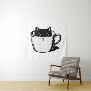 Tapiz Gatito negro con nariz roja escondido en una taza