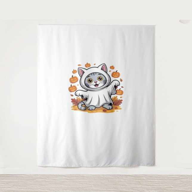 Tapiz Gatito vestido como un fantasma para el clásico de (Anverso)