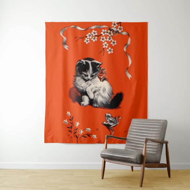 Tapiz gatito y rana dulce (In situ)