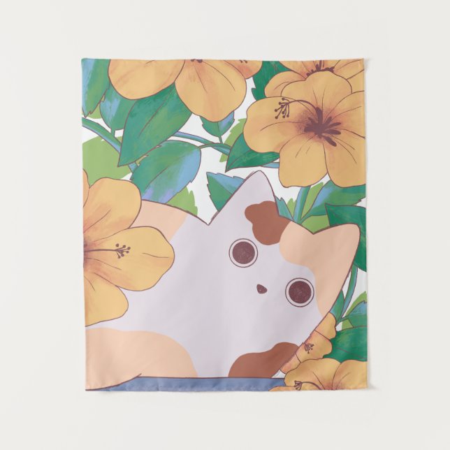 Tapiz Gato Adorable con Flores (Anverso)