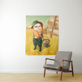 Tapiz Gato Adorable con Hen en la Granja