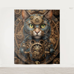 Tapiz gato azul steampunk arte AI Tapestry