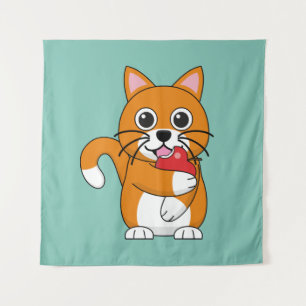 Tapiz Gato blanco Naranja lindo comiendo Personalizado d