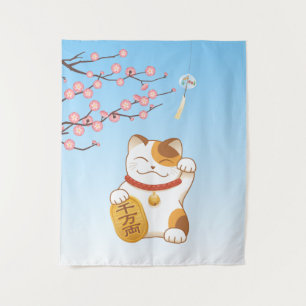 Tapiz Gato Calico Afortunado Japonés, Maneki Neko