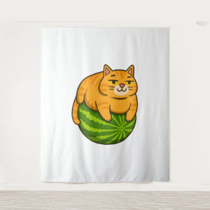 Tapiz Gato Chubby en una sandía meme camiseta