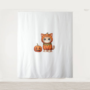 Tapiz Gato con calabaza disfrazado para Halloween