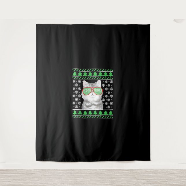 Tapiz Gato con gafas de sol Navidades feos suéter (Anverso)