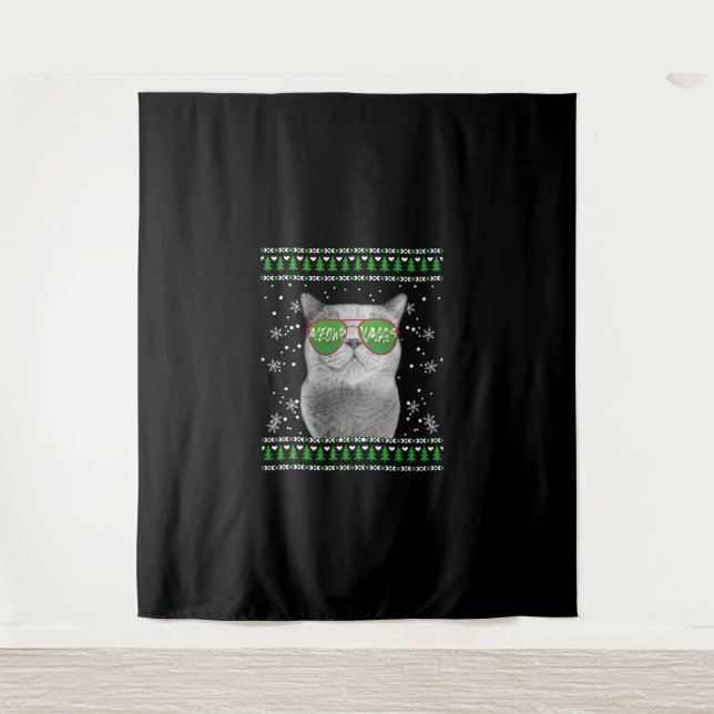 Tapiz Gato con gafas de sol Navidades feos suéter (Anverso)