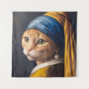 Tapiz Gato con una Perla Divertida parodia de Vermeer