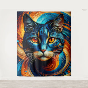 Tapiz Gato cósmico: una obra maestra vibrante