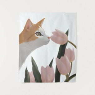 Tapiz Gato Curioso Floral de Primavera