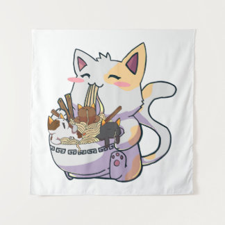 Tapiz Gato Cute Neko con fideos Ramen Bowl Anime Japón