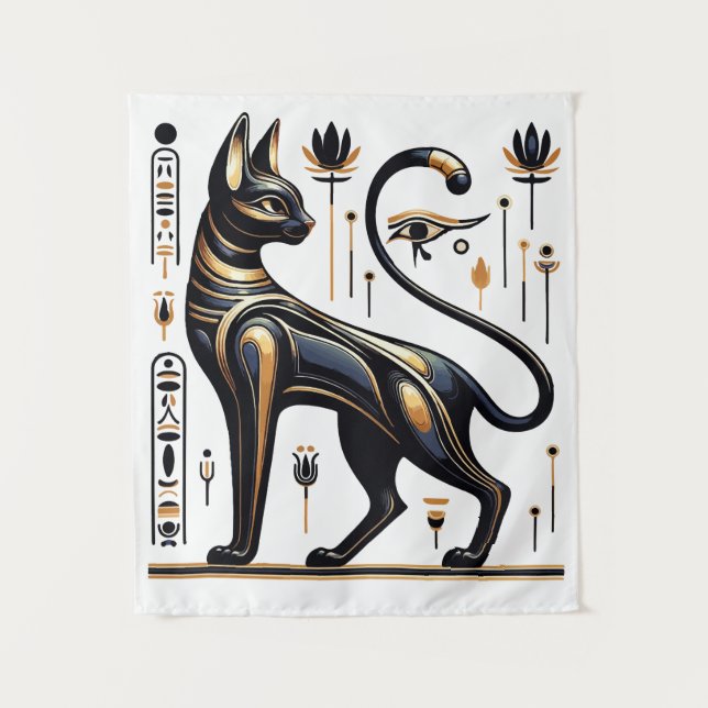 Tapiz Gato de bastet egipcio - Arte dorado místico (Anverso)