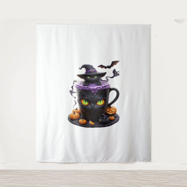 Tapiz Gato de bruja Halloween Latte - Café con crepitant (Anverso)