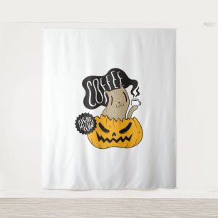Tapiz Gato de café de Halloween - Beber gato de Hallowee