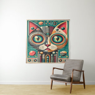Tapiz Gato de circuito futurista retro de mediados de si