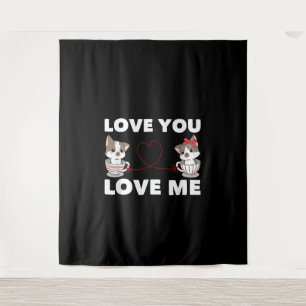 Tapiz Gato de corazón lindo amor Romántico Pareja Kitten
