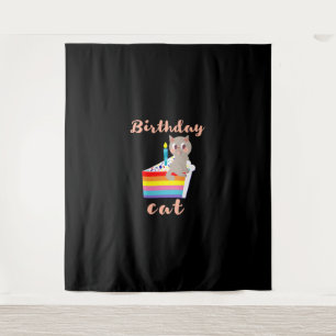 Tapiz Gato de cumpleaños - gato gris kawaii de cumpleaño