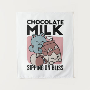Tapiz Gato de Leche Chocolate Kawaii – Bebida Acogedora 