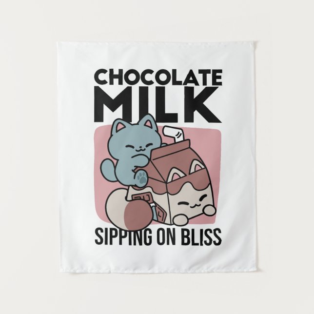 Tapiz Gato de Leche Chocolate Kawaii – Bebida Acogedora  (Anverso)