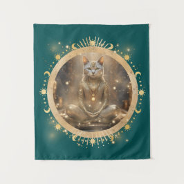 Tapiz Gato de Navidades cósmicos curados meditando