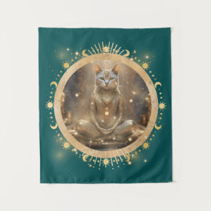 Tapiz Gato de Navidades cósmicos curados meditando