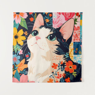 Tapiz Gato de parches florales