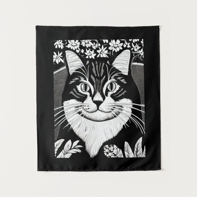 Tapiz Gato de Tabby rodeado de flores (Anverso)