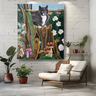 Tapiz Gato del jardín de la casa de hadas