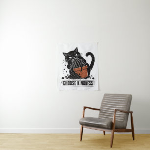 Tapiz Gato Divertido Elige Amabilidad Linograbado Meme