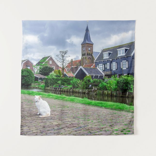 Tapiz Gato en el pueblo pesquero tradicional (Anverso)