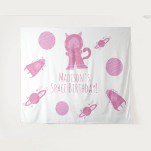 Tapiz Gato Espacial Cumpleaños Galaxia Rosa